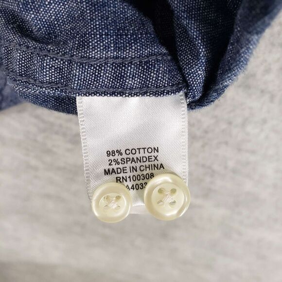 Peter Millar Sea Lore Chambray Hawaiian Shirt Mens Large Blue Tropical Stretch - Picture 6 of 8